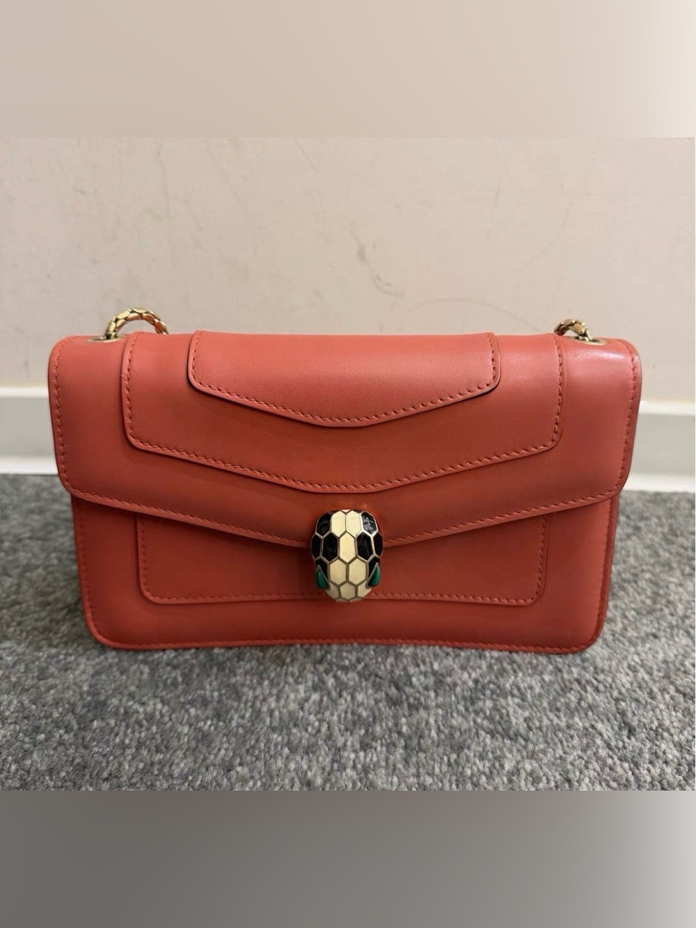 Bulgari Coral Leather Shoulder Bag with Serpenti Head Clasp